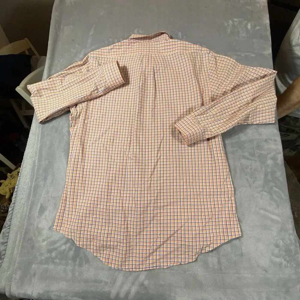 Polo Ralph Lauren Shirt Men Large Classic Fit‎ Peach Plaid Bright Casual Preppy